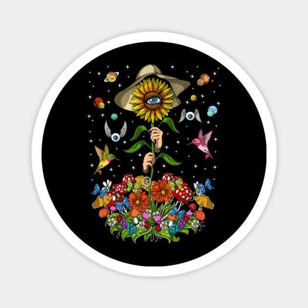 Psychedelic Hippie Sunflower Magnet by underheaven